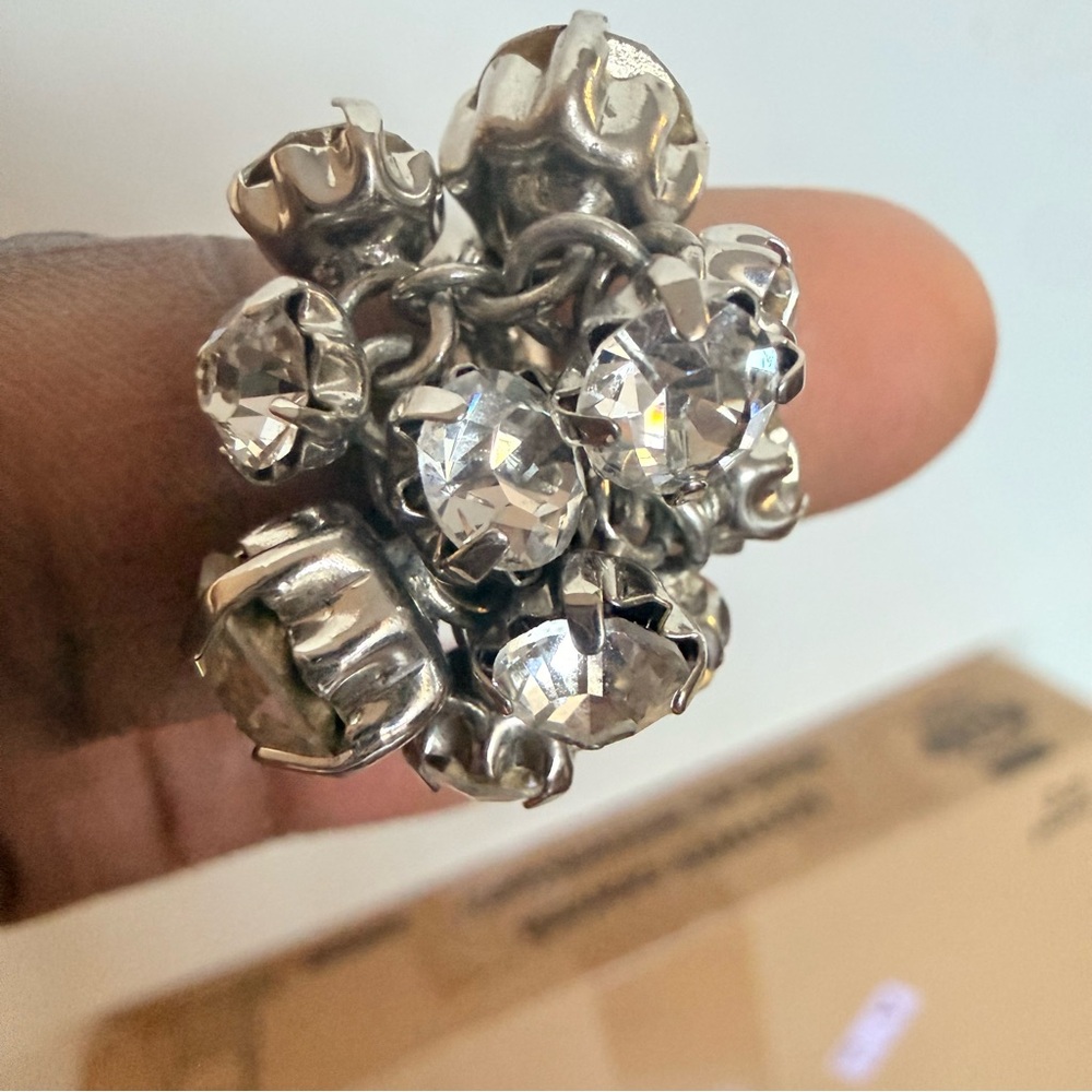 Crystal Cluster Statement Ring - Silver Tone - image 1